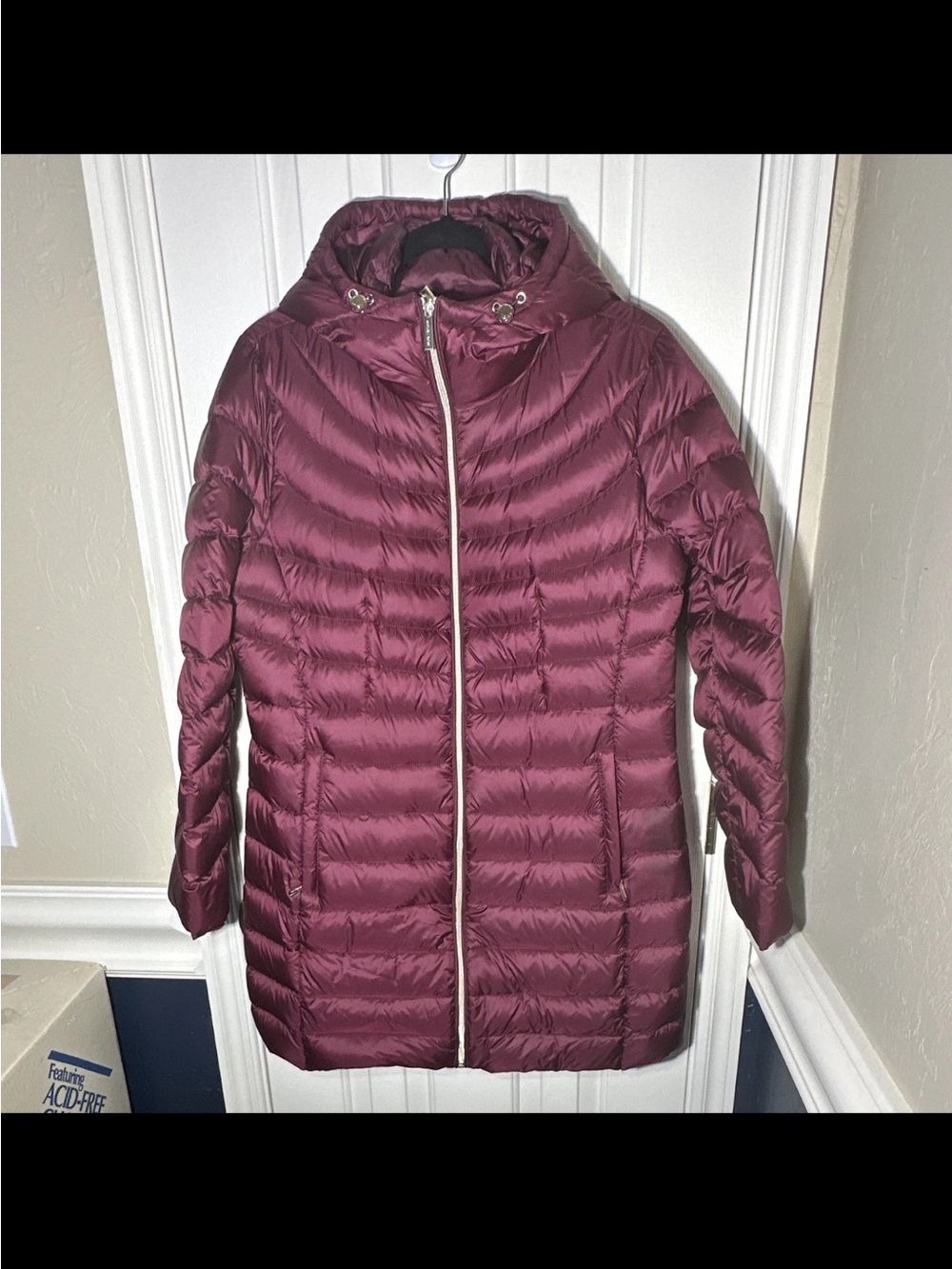 Michael Kors Burgandy Quilted Long Packable Puffer Coat with Hood L